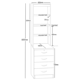 R White Cabinets 4 Drawer 4 Shelf Brown Storage Unit - Size: 182.8 x 47.9 x 54cm - Wilko - thumbnail 6
