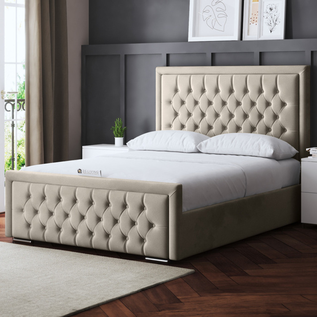 DS Living Allegra Double Cream Upholstered Bed Frame with Headboard - Wilko - image 1