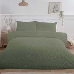 Avery Leaf Duvet Cover and Pillowcase Set - Olive Green/Superking - Size: Super King - Wilko - thumbnail 1