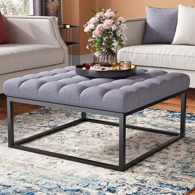 Living and Home Grey Linen Footstool - Wilko - image 1
