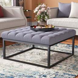 Living and Home Grey Linen Footstool - Wilko