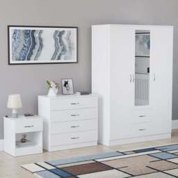 VIDA DESIGNS Riano White 3 Piece Bedroom Furniture Set - Wilko