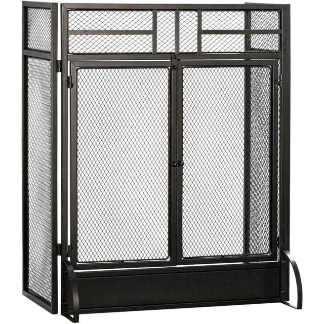 HOMCOM 3 Panel Black Mesh Fireplace Screen - Size: 87 x 7.5 x 66cm - Wilko - image 1