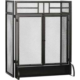 HOMCOM 3 Panel Black Mesh Fireplace Screen - Size: 87 x 7.5 x 66cm - Wilko