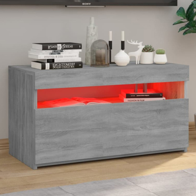 vidaXL Single Door Single Shelf Grey Sonoma TV Cabinet with LED Lights - Size: 40 x 75 x 35cm - Wilko - image 1
