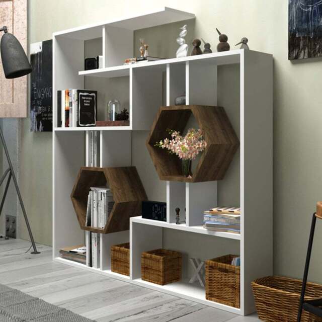Decorotika Tamara Brown and White Geometric Unique Bookshelf - Size: 134 x 134 x 22cm - Multi - Wilko - image 1