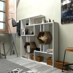 Decorotika Tamara Brown and White Geometric Unique Bookshelf - Size: 134 x 134 x 22cm - Multi - Wilko - thumbnail 4