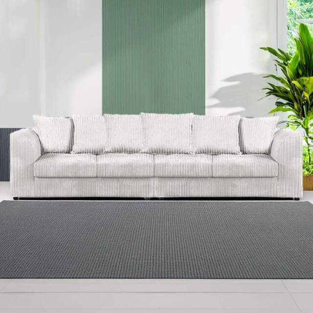 Luxor 4 Seater Silver Jumbo Cord Scatter Back Sofa - Wilko - image 1