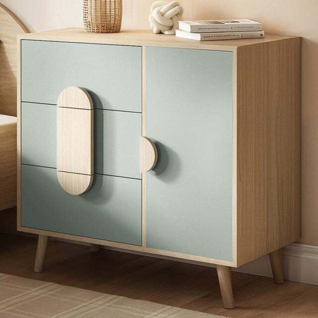 Flair Noah Single Door 3 Drawer Green and Oak Chest of Drawers - Wilko - image 1
