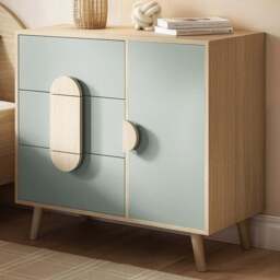Flair Noah Single Door 3 Drawer Green and Oak Chest of Drawers - Wilko - thumbnail 1