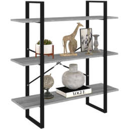 vidaXL 3 Shelf Grey Sonoma Industrial Style Bookcase - Size: 105 x 100 x 30cm - Wilko - thumbnail 5