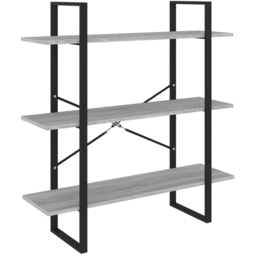 vidaXL 3 Shelf Grey Sonoma Industrial Style Bookcase - Size: 105 x 100 x 30cm - Wilko - thumbnail 3