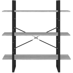 vidaXL 3 Shelf Grey Sonoma Industrial Style Bookcase - Size: 105 x 100 x 30cm - Wilko - thumbnail 4