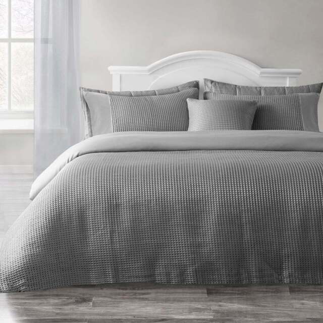 Velosso Waffle Double Silver Weave Duvet Set - Grey - Wilko - image 1