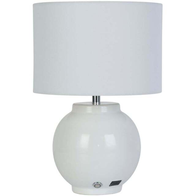 Lighting Collection Kern White Ceramic Rechargeable LED Table Lamp - Size: 27 x 31 x 27cm - Chrome and White - Wilko - image 1