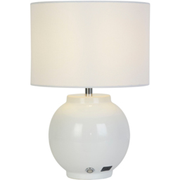 Lighting Collection Kern White Ceramic Rechargeable LED Table Lamp - Size: 27 x 31 x 27cm - Chrome and White - Wilko - thumbnail 3