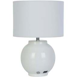 Lighting Collection Kern White Ceramic Rechargeable LED Table Lamp - Size: 27 x 31 x 27cm - Chrome and White - Wilko