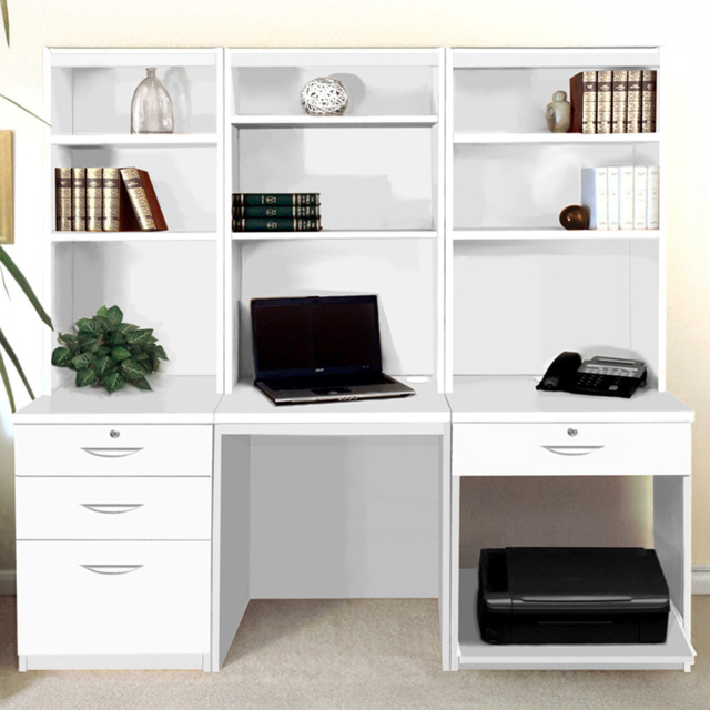 R White Cabinets SET-14-IN-WH Desk Drawer Printer Unit and Hutch Bookcase Home Office Furniture Set - Size: 182 x 170 x 54cm - Wilko - image 1