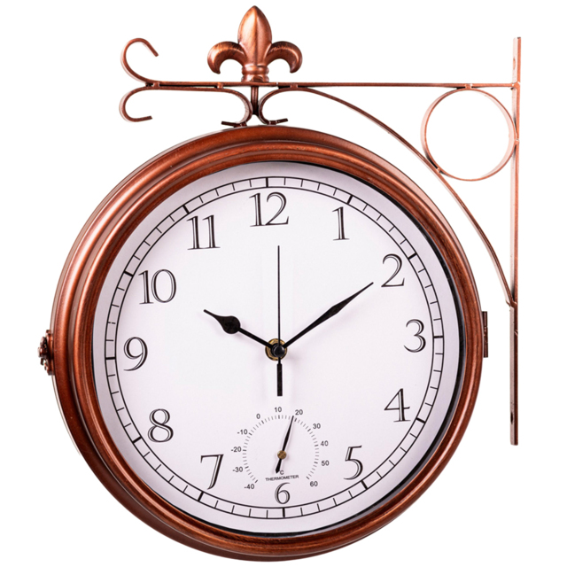 Garden Gear Wyevale Double Sided Station Clock and Thermometer - Size: 30 x 9.5 x 34cm - Brown - Wilko - image 1