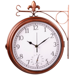 Garden Gear Wyevale Double Sided Station Clock and Thermometer - Size: 30 x 9.5 x 34cm - Brown - Wilko - thumbnail 1