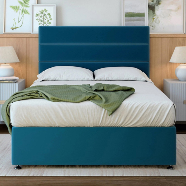 Bedmaster Small Double Marine Blue Plush Velvet 2 Drawer Divan Base - Wilko - image 1
