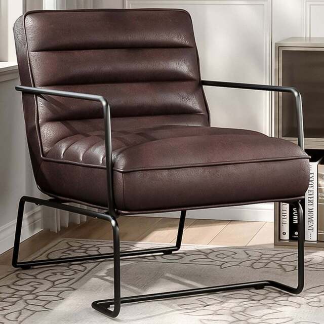 Living and Home Mid Century Brown PU Leather Armchair with Metal Base - Size: Single - Wilko - image 1