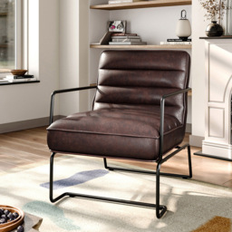 Living and Home Mid Century Brown PU Leather Armchair with Metal Base - Size: Single - Wilko - thumbnail 4