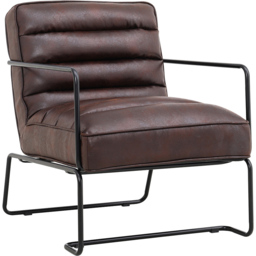 Living and Home Mid Century Brown PU Leather Armchair with Metal Base - Size: Single - Wilko - thumbnail 3