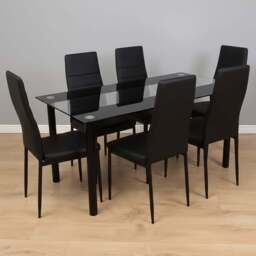 Portland Kosy Koala 6 Seater Glass Dining Set Black - Clear - Wilko