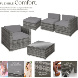 tectake Milan 5 Seater Grey Garden Lounge Set - Size: 3 Seater - Wilko - thumbnail 4