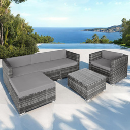 tectake Milan 5 Seater Grey Garden Lounge Set - Size: 3 Seater - Wilko