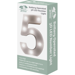 St Helens Battery Operated 3D LED Number 5 Light - Size: 21.8 x 4.3 x 16.5cm - White - Wilko - thumbnail 4