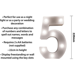 St Helens Battery Operated 3D LED Number 5 Light - Size: 21.8 x 4.3 x 16.5cm - White - Wilko - thumbnail 6