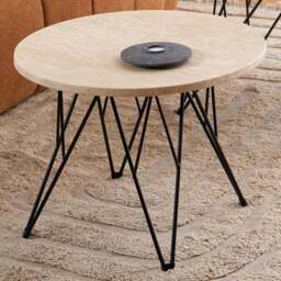Florence Prunus Matt Biege Round Side Table with Steel Base - Size: 41.4 x 55 x 55cm - Multi - Furniture To Go - Wilko