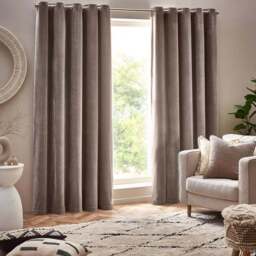 Yard Greige Heavy Chenille Velvet Eyelet Curtain 229 x 137cm - Size: W 137 x D 229cm - Grey - Yard Living - Wilko
