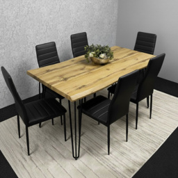 Kosy Koala 6 Seater Faux Leather Wooden Dining Set Black - Brown - Wilko - thumbnail 6
