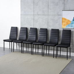 Kosy Koala 6 Seater Faux Leather Wooden Dining Set Black - Brown - Wilko - thumbnail 4