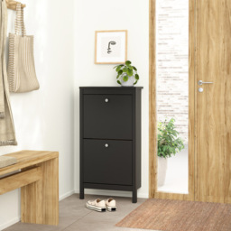 Florence Madrid 2 Flip Down Doors Matt Black Shoe Cabinet - Size: 24 x 53 x 102cm - Wilko - thumbnail 7