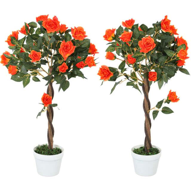 Portland Orange Rose Artificial Tree in Pot 90cm 2 Pack - Size: 90 x 18 x 18cm - Multi - Wilko - image 1