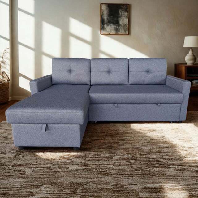 DS Living The Savona 3 Seater Grey Fabric L-Shape Pull Out Chaise Sofa Bed - Wilko - image 1