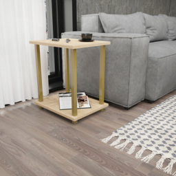 Decorotika Gurnee Gold and Oak Side Table - Size: 48 x 45 x 35cm - Multi - Wilko - thumbnail 5