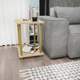 Decorotika Gurnee Gold and Oak Side Table - Size: 48 x 45 x 35cm - Multi - Wilko - thumbnail 6