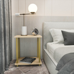 Decorotika Gurnee Gold and Oak Side Table - Size: 48 x 45 x 35cm - Multi - Wilko - thumbnail 7