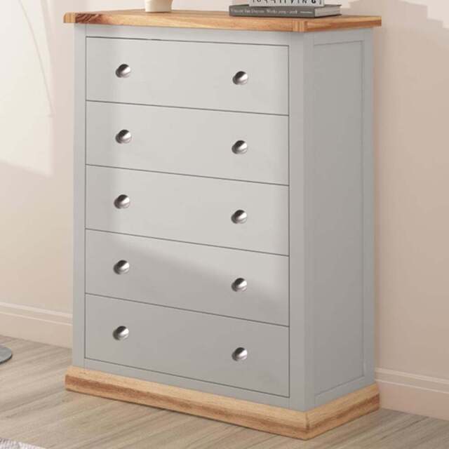 Cabinet Bits Bomporto 5 Drawer Grey Chrome Knob Chest of Drawers - Wilko - image 1