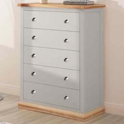 Cabinet Bits Bomporto 5 Drawer Grey Chrome Knob Chest of Drawers - Wilko