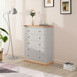 Cabinet Bits Bomporto 5 Drawer Grey Chrome Knob Chest of Drawers - Wilko - thumbnail 6