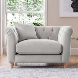 Elsie Chesterfield Chalk Plush Velvet Armchair - Size: 71 x 118 x 101cm - Grey - Wilko - thumbnail 1