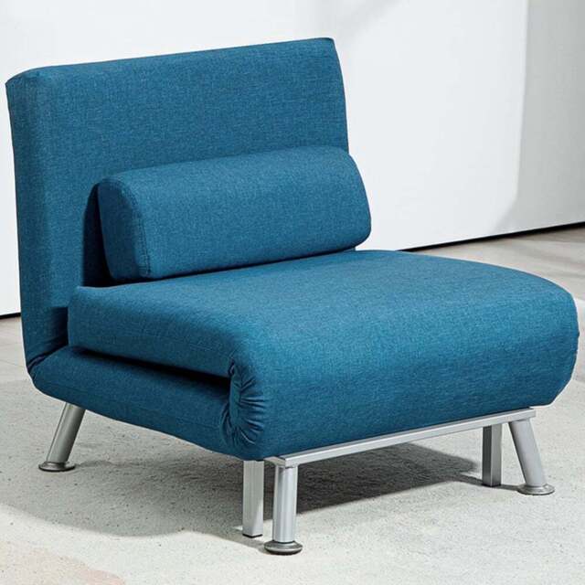 HOMCOM Single Blue Linen Chair Bed with Adjustable Backrest - Wilko - image 1