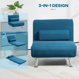 HOMCOM Single Blue Linen Chair Bed with Adjustable Backrest - Wilko - thumbnail 6