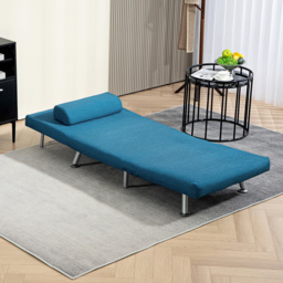 HOMCOM Single Blue Linen Chair Bed with Adjustable Backrest - Wilko - thumbnail 4
